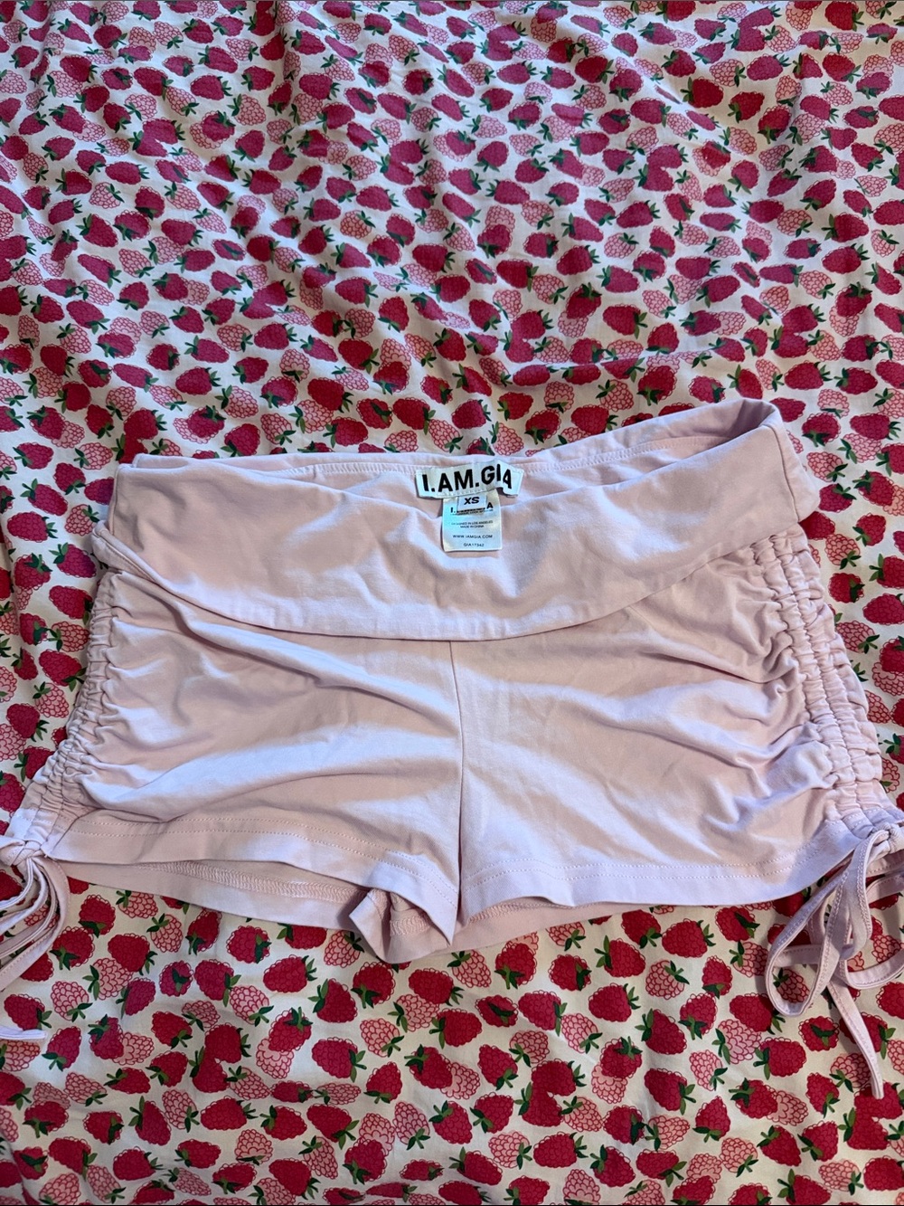 I.AM.GIA Light Pink Fold-Over Waist Ruched Side Shorts